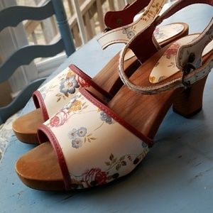 Sanita Floral Sandals Heels Wood Clogs 40 41